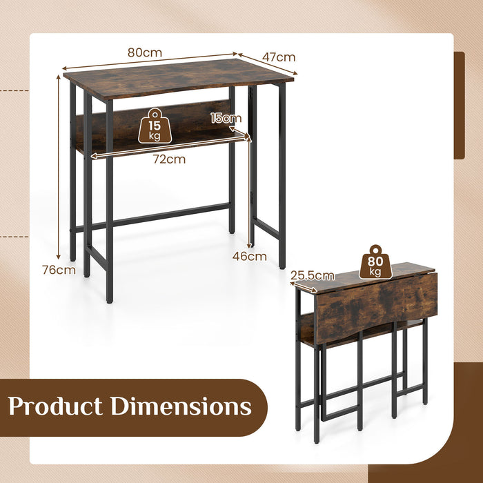 Small Folding Desk 80 CM with Storage Shelf & Drop Leaf for Home Office-