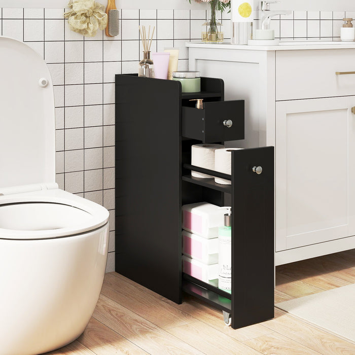 Small Bathroom Storage Cabinet 4-Tier Narrow Toilet Side Storage Cabinet with Slide Out Drawers on Casters-White