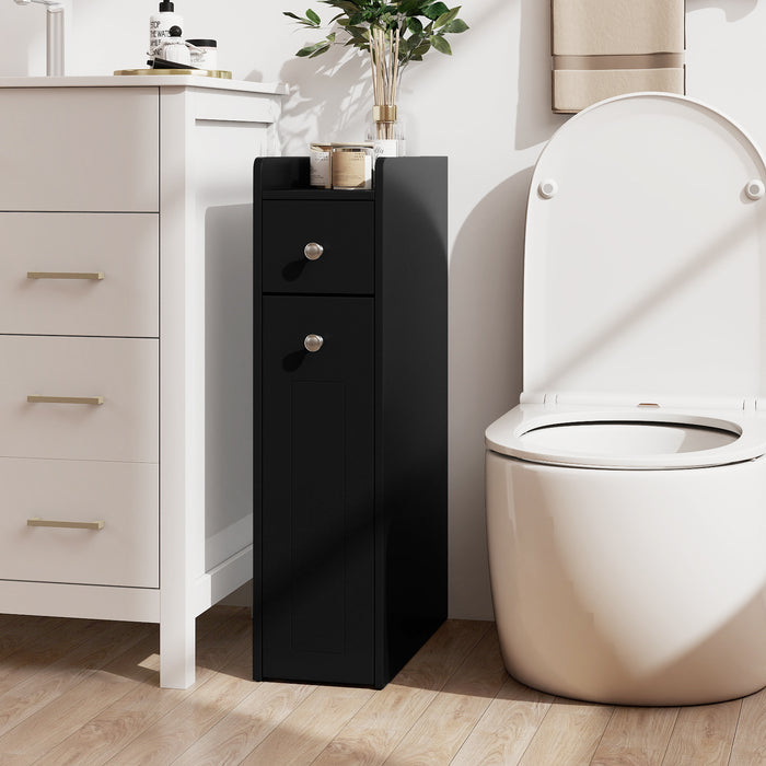 Small Bathroom Storage Cabinet 4-Tier Narrow Toilet Side Storage Cabinet with Slide Out Drawers on Casters-White