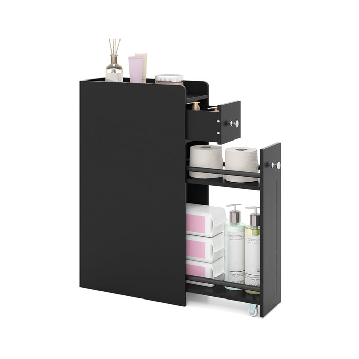 Small Bathroom Storage Cabinet 4-Tier Narrow Toilet Side Storage Cabinet with Slide Out Drawers on Casters-White