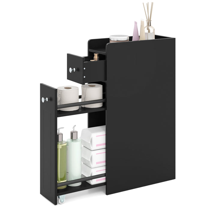 Small Bathroom Storage Cabinet 4-Tier Narrow Toilet Side Storage Cabinet with Slide Out Drawers on Casters-White