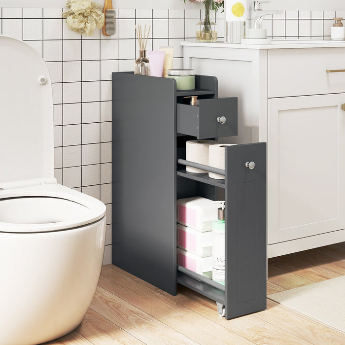 Small Bathroom Storage Cabinet 4-Tier Narrow Toilet Side Storage Cabinet with Slide Out Drawers on Casters-White