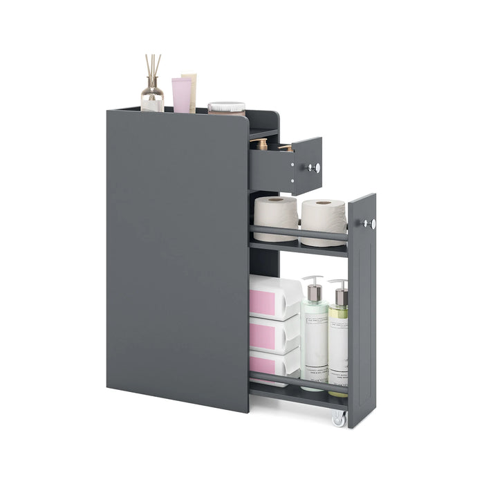 Small Bathroom Storage Cabinet 4-Tier Narrow Toilet Side Storage Cabinet with Slide Out Drawers on Casters-White