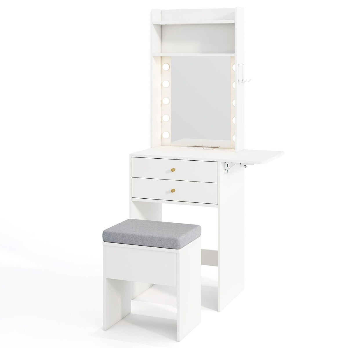 Small Makeup Vanity Desk with Mirror and Lights with Charging Station-White