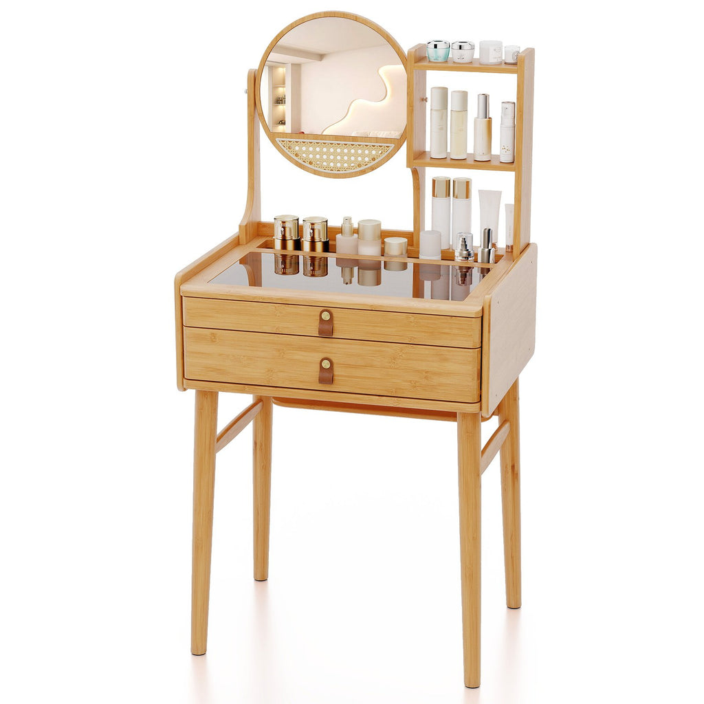 60 CM Small Vanity Desk with Mirror and 2 Drawers-