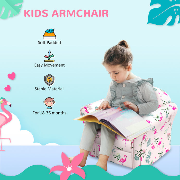 Kids Flamingo Armchair - Wooden Frame Cozy Chair for Children - Perfect for Bedroom, Playroom, or Kids Room Decor