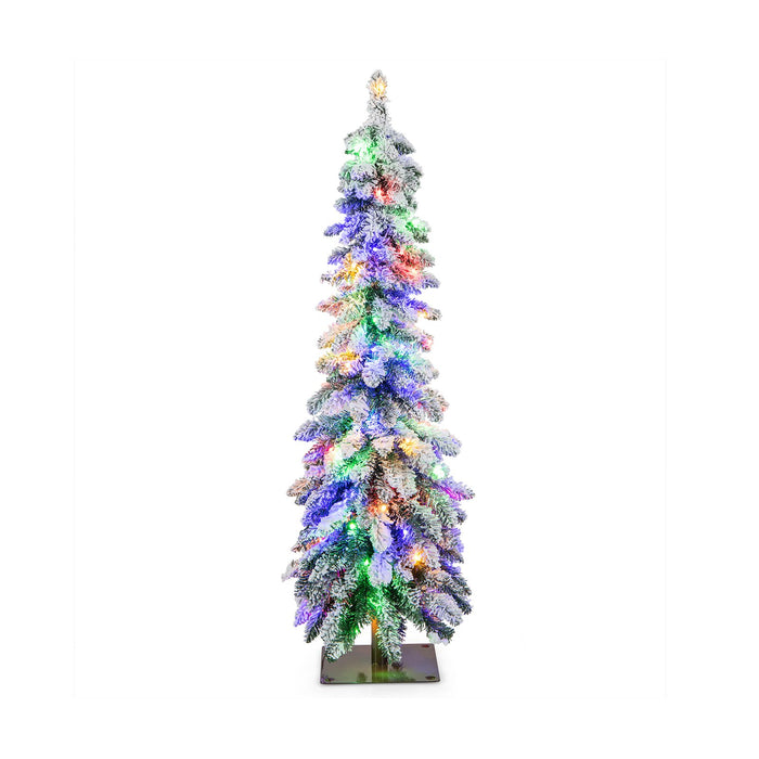 Snow-Flocked Slim Pencil Christmas Tree with 11 Lighting Modes-