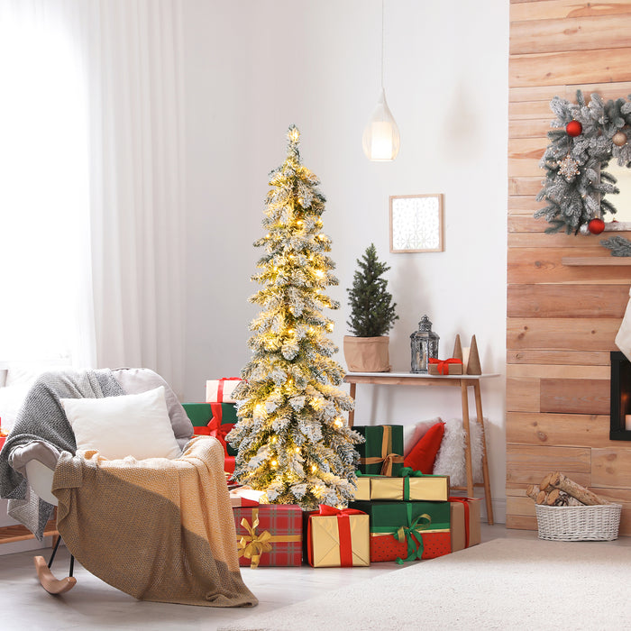 Snow-Flocked Slim Pencil Christmas Tree with 11 Lighting Modes-