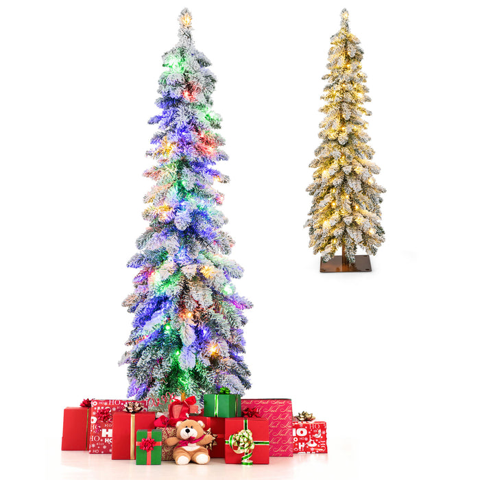 Snow-Flocked Slim Pencil Christmas Tree with 11 Lighting Modes-