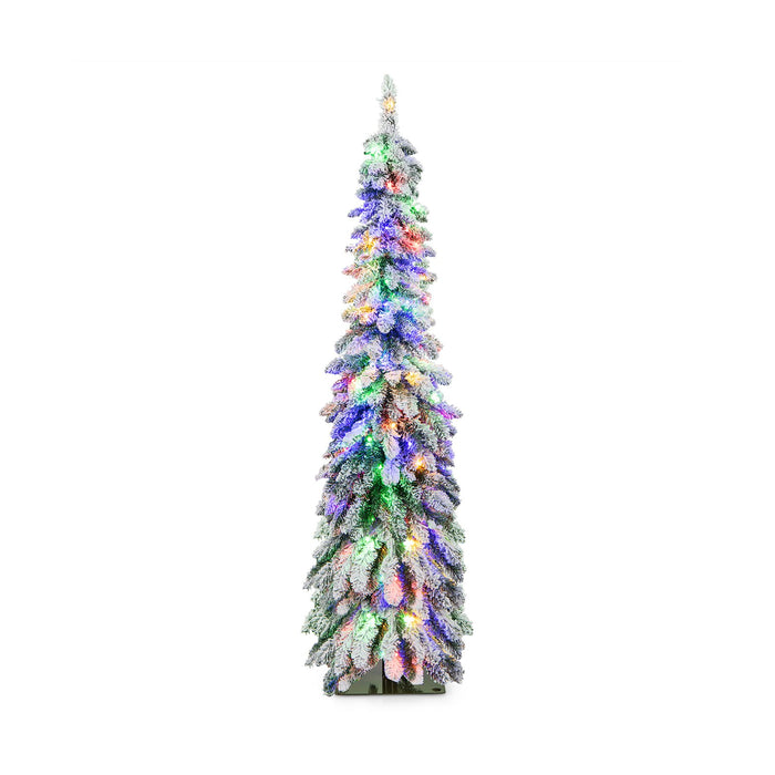Snow-Flocked Slim Pencil Christmas Tree with 11 Lighting Modes-
