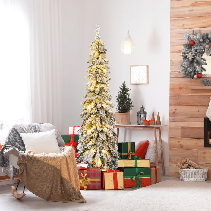 Snow-Flocked Slim Pencil Christmas Tree with 11 Lighting Modes-