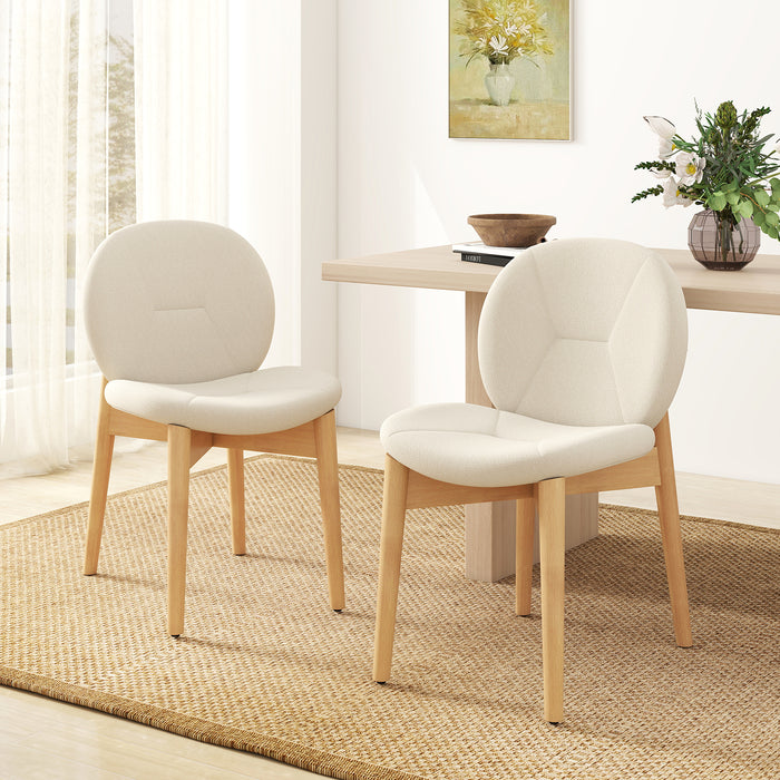 Soft Boucle Upholstered Wooden Dining Chairs Set of 2 with Rubber Wood Legs-