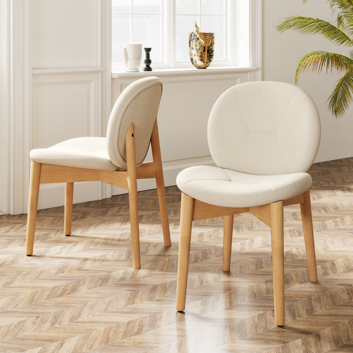 Soft Boucle Upholstered Wooden Dining Chairs Set of 2 with Rubber Wood Legs-
