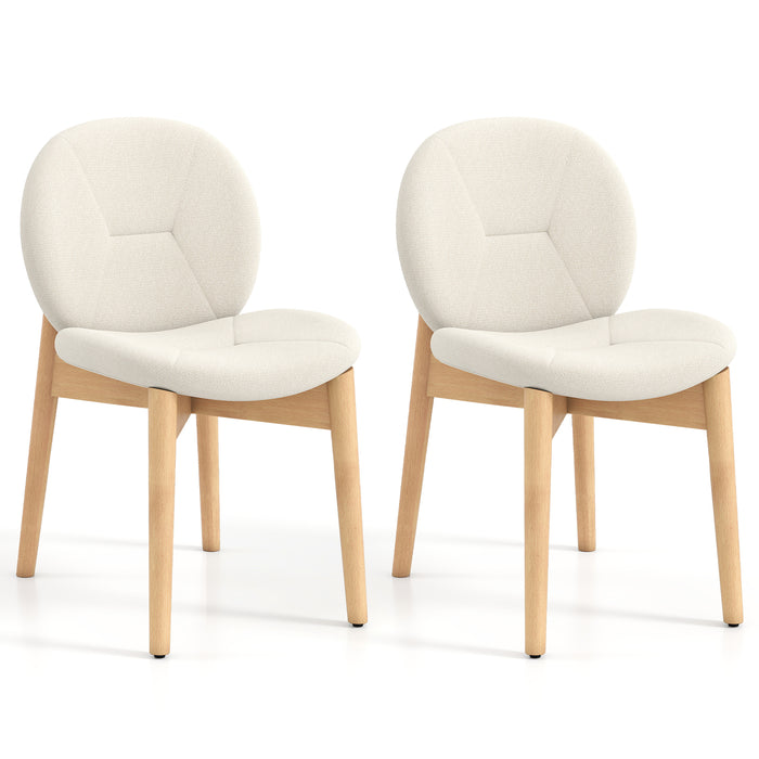 Soft Boucle Upholstered Wooden Dining Chairs Set of 2 with Rubber Wood Legs-