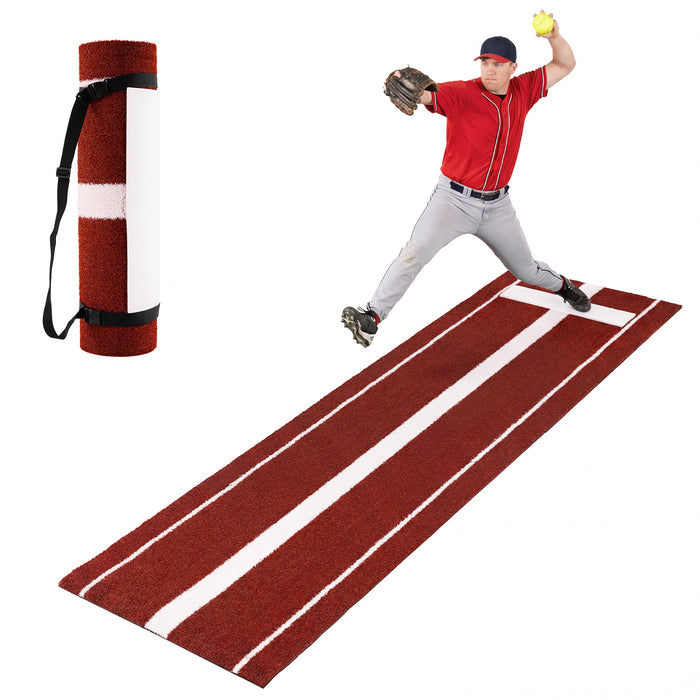 Softball Pitching Mat 10 x 3 FT Softball Training Aid with Pitching Mound-