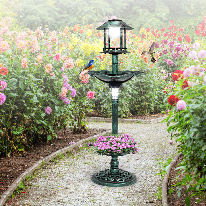 Solar-Powered Lighted Birdbath and Feeder Combo - Incorporating Two Solar Lamps, Bird Bath and Feeder in One - Perfect for Birdwatchers and Nature Enthusiasts