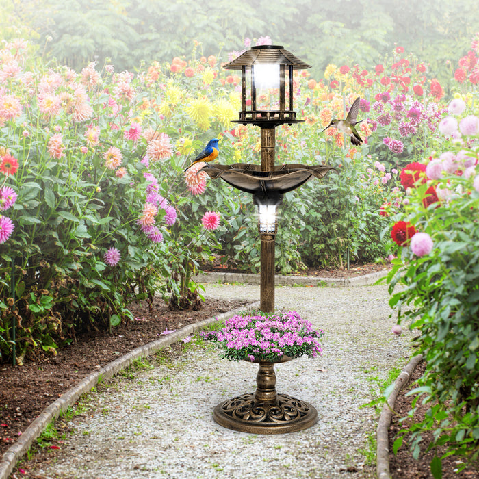 Solar-Powered Lighted Birdbath and Feeder Combo - Incorporating Two Solar Lamps, Bird Bath and Feeder in One - Perfect for Birdwatchers and Nature Enthusiasts