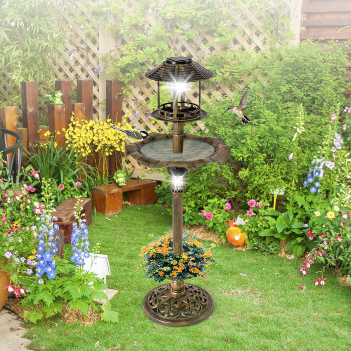 Solar-Powered Lighted Birdbath and Feeder Combo - Incorporating Two Solar Lamps, Bird Bath and Feeder in One - Perfect for Birdwatchers and Nature Enthusiasts