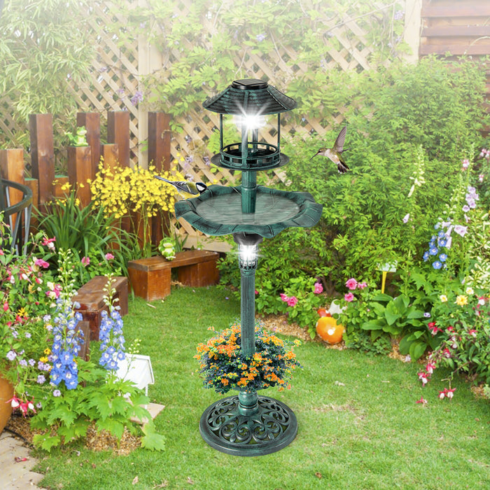 Solar-Powered Lighted Birdbath and Feeder Combo - Incorporating Two Solar Lamps, Bird Bath and Feeder in One - Perfect for Birdwatchers and Nature Enthusiasts