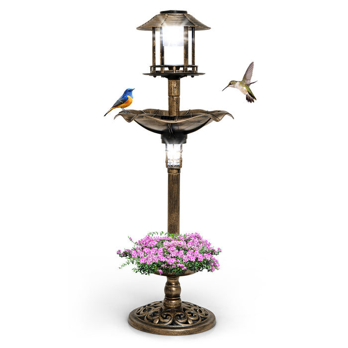 Solar-Powered Lighted Birdbath and Feeder Combo - Incorporating Two Solar Lamps, Bird Bath and Feeder in One - Perfect for Birdwatchers and Nature Enthusiasts