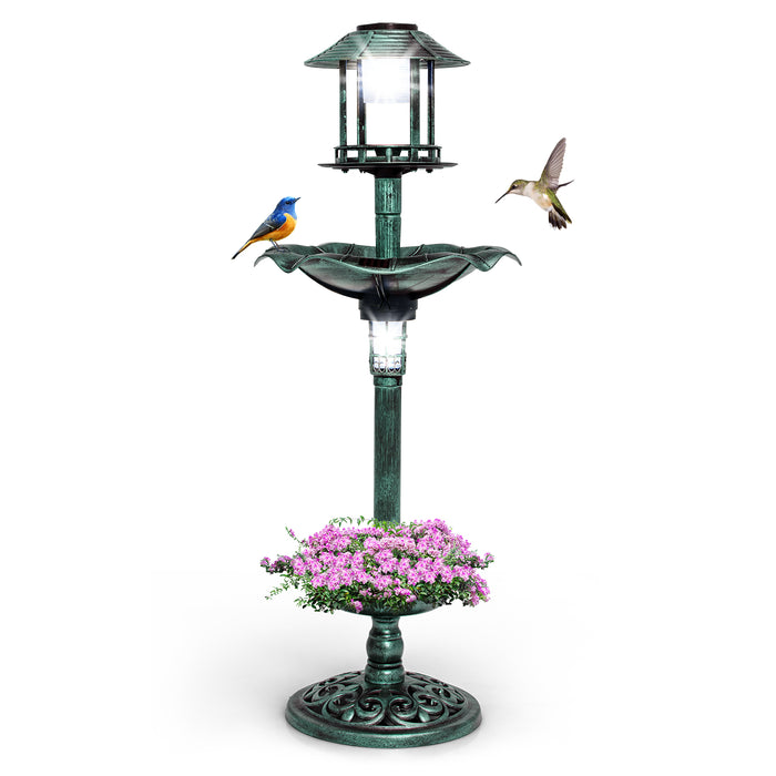 Solar-Powered Lighted Birdbath and Feeder Combo - Incorporating Two Solar Lamps, Bird Bath and Feeder in One - Perfect for Birdwatchers and Nature Enthusiasts