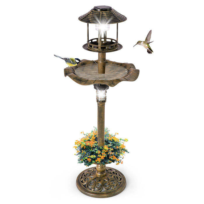 Solar-Powered Lighted Birdbath and Feeder Combo - Incorporating Two Solar Lamps, Bird Bath and Feeder in One - Perfect for Birdwatchers and Nature Enthusiasts