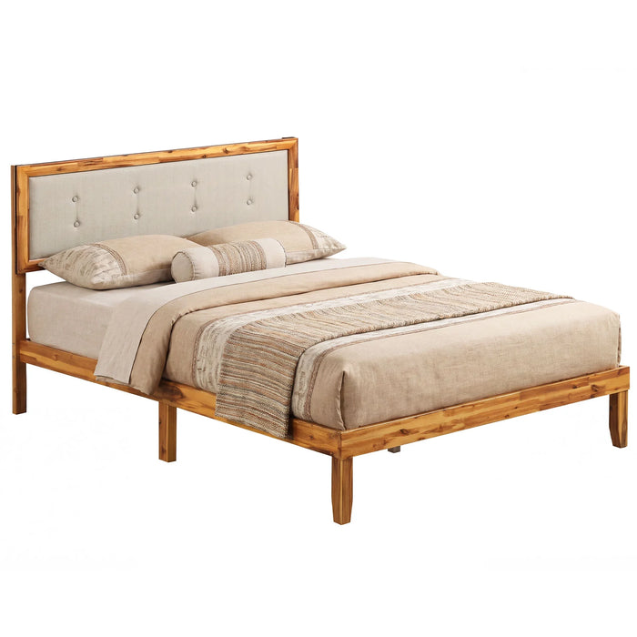 Solid Acacia Wood Bed Frame with Tufted Headboard and Ample Under-bed Space-Queen Size