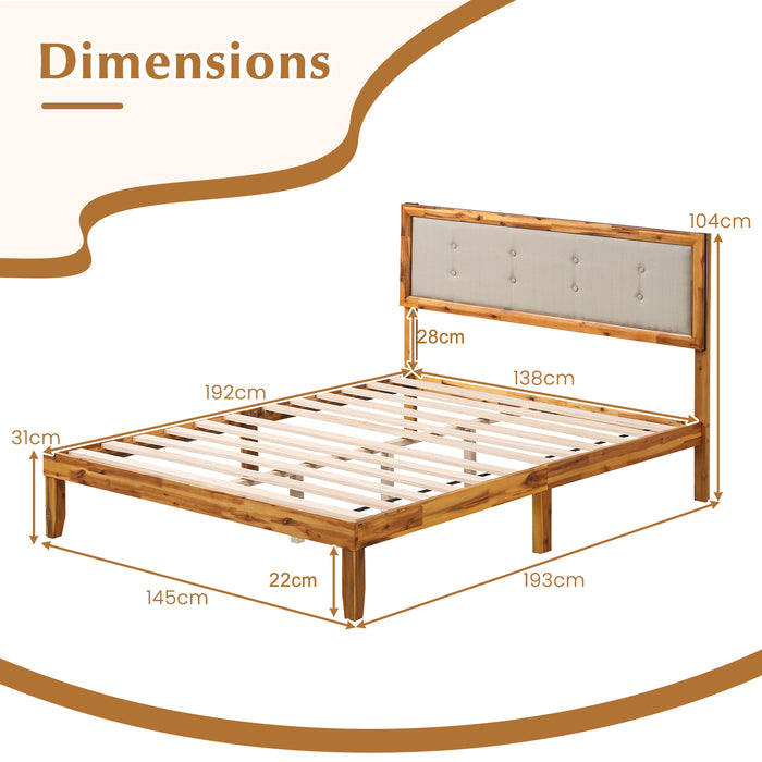 Solid Acacia Wood Bed Frame with Tufted Headboard and Ample Under-bed Space-Queen Size