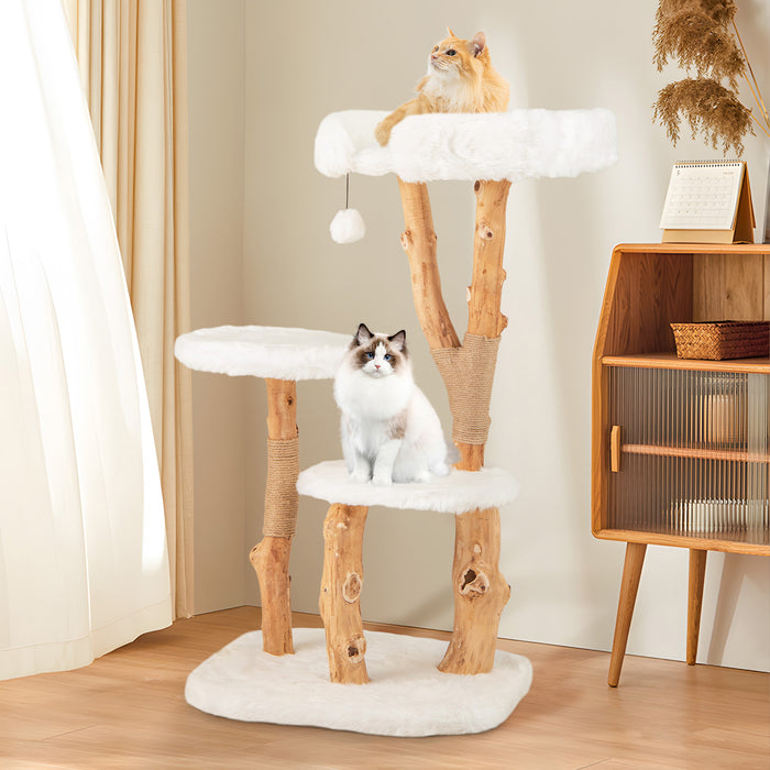 Solid Wood Cat Tree with Perch and Dangling Ball-
