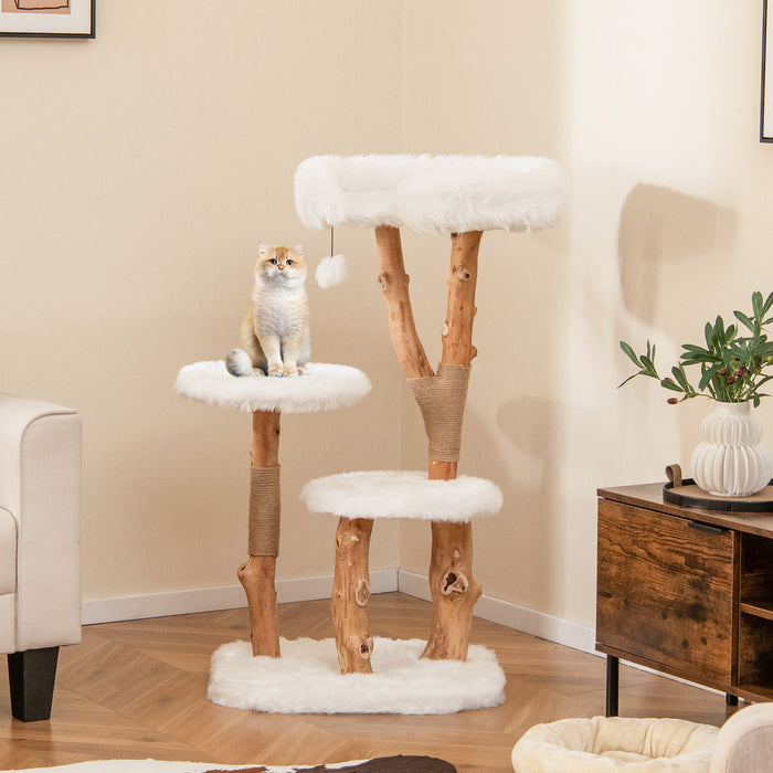 Solid Wood Cat Tree with Perch and Dangling Ball-