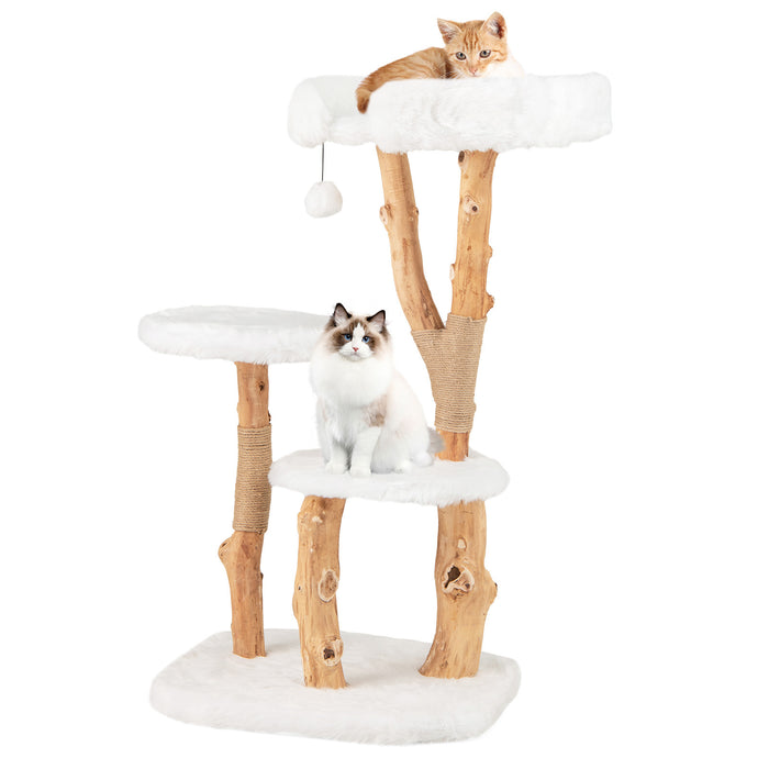 Solid Wood Cat Tree with Perch and Dangling Ball-
