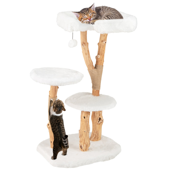 Solid Wood Cat Tree with Perch and Dangling Ball-