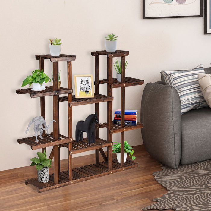 Wooden Plant Stand - 9 Tier Display Rack for 18 Pots, Suitable for Indoor and Outdoor Use