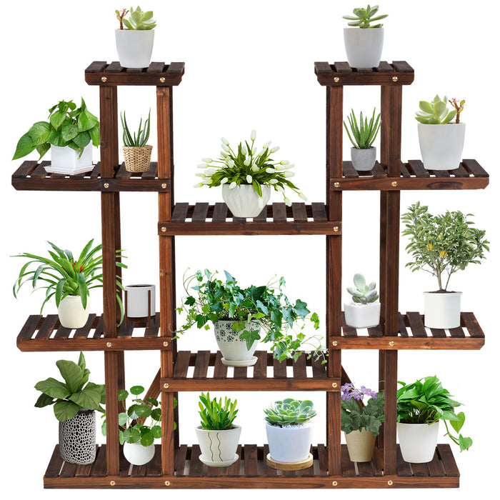 Wooden Plant Stand - 9 Tier Display Rack for 18 Pots, Suitable for Indoor and Outdoor Use