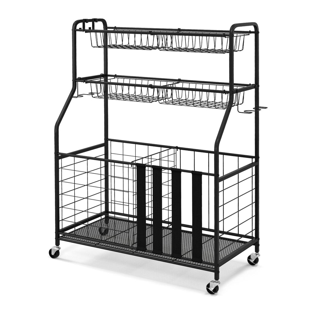 Sports Equipment Storage Rack Rolling Sports Ball Storage Cart-