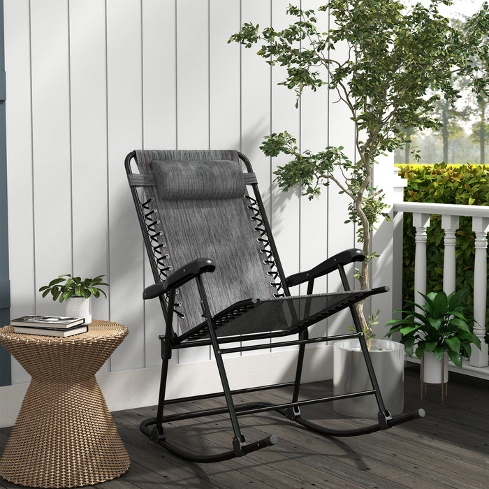 Outdoor Folding Rocking Chair - Zero Gravity Design with Headrest, Portable Comfort - Ideal for Patio, Garden, and Camping Relaxation