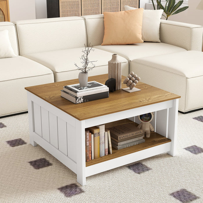 Square Coffee Table with Storage Shelf for Home Waiting Room-