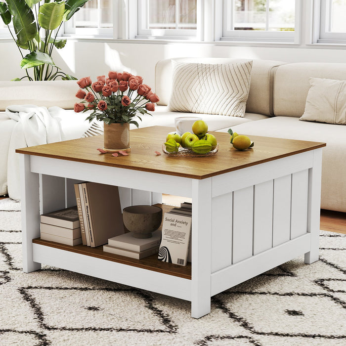 Square Coffee Table with Storage Shelf for Home Waiting Room-