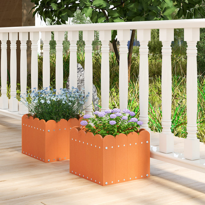 2 Pack Square Planter Box - With Drainage Gaps in Vibrant Orange - Ideal for Home or Office Indoor/Outdoor Gardening