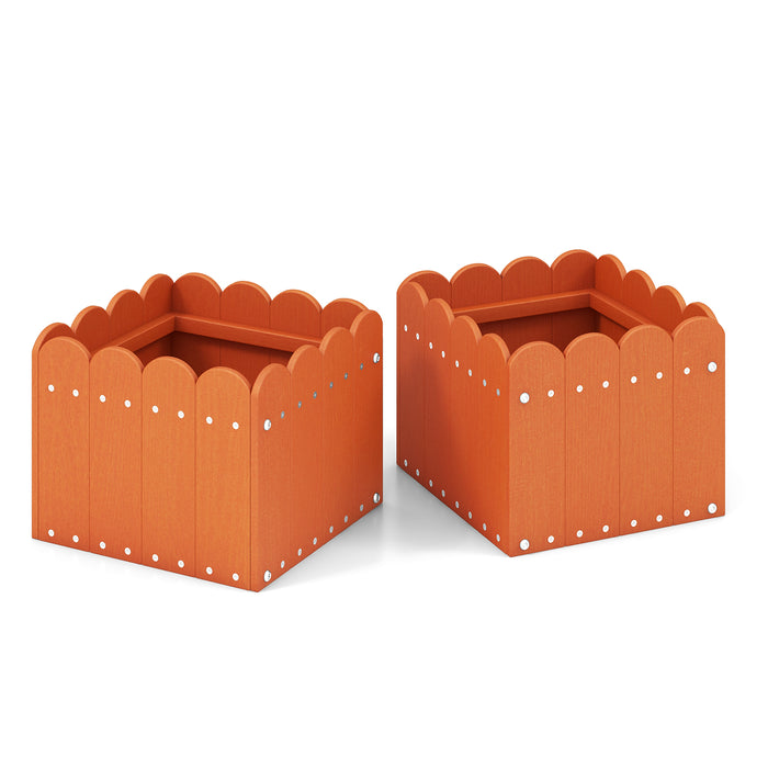 2 Pack Square Planter Box - With Drainage Gaps in Vibrant Orange - Ideal for Home or Office Indoor/Outdoor Gardening