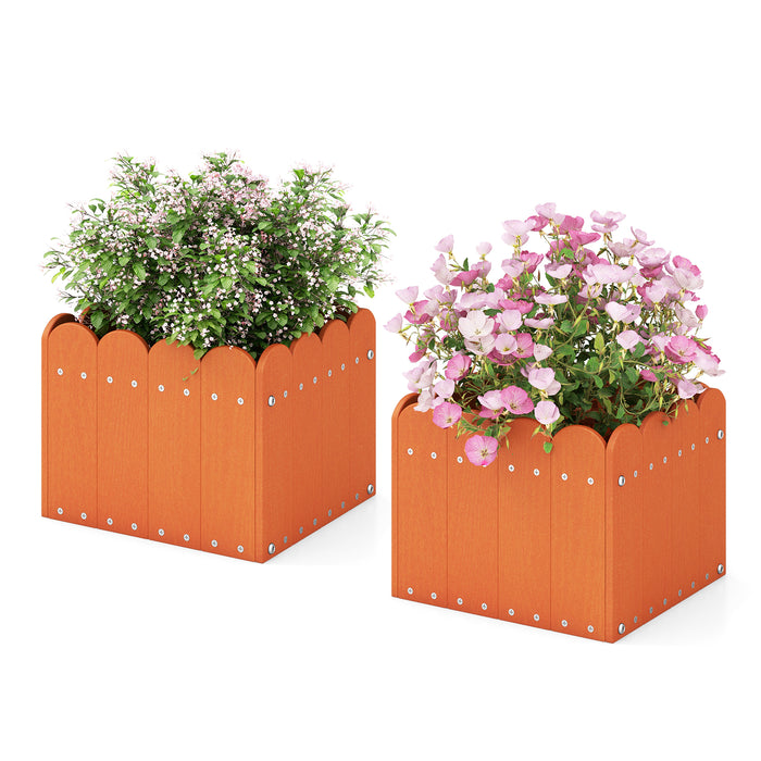 2 Pack Square Planter Box - With Drainage Gaps in Vibrant Orange - Ideal for Home or Office Indoor/Outdoor Gardening