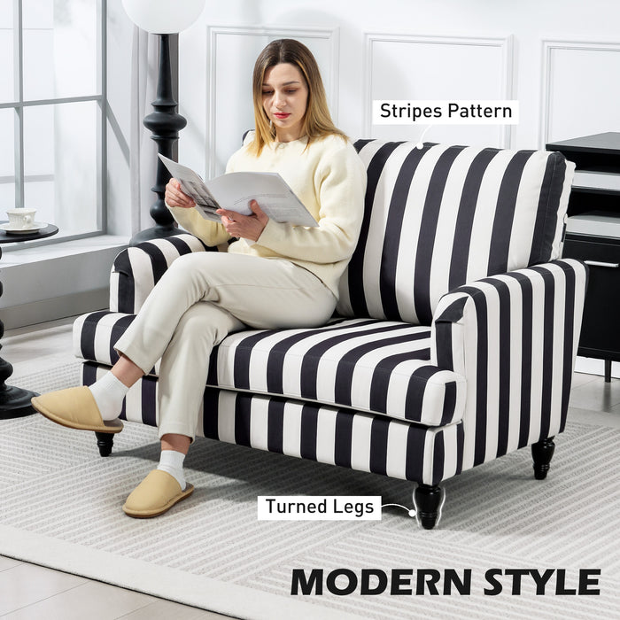 HOMCOM Modern Accent Chair, Velvet Single Sofa Armchair with Stripe, Turned Legs and Wide Seat, Upholstered Snuggle Chair for Living Room, Bedroom, Black and White
