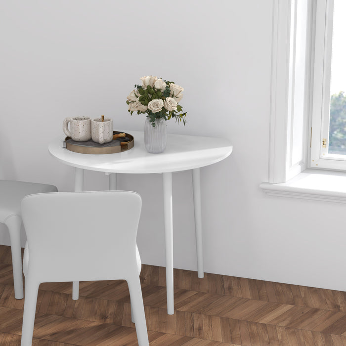 Round Drop-Leaf Folding Dining Table - Space-Saving Design with Sturdy Wooden Legs for Small Kitchens - Ideal for Dining Room and Apartments