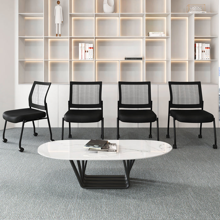Stackable Armless Waiting Room Guest Chair with Wheels Set of 4-