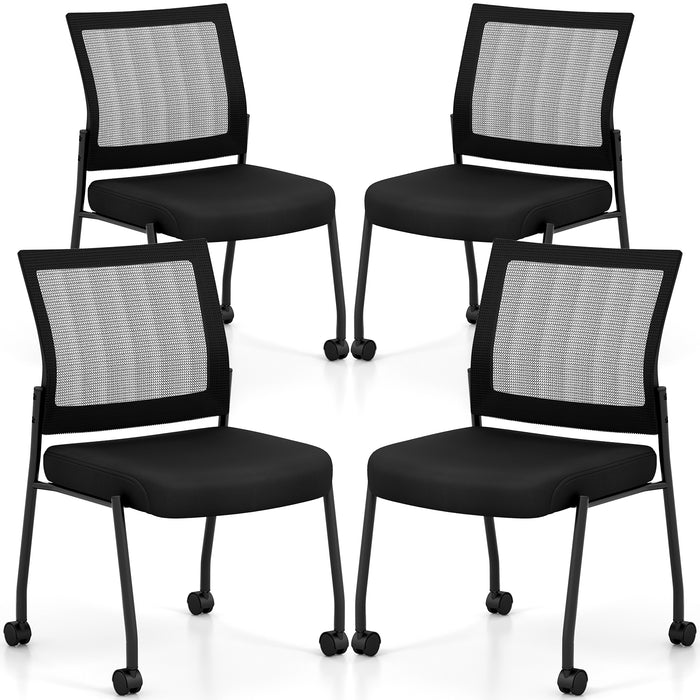 Stackable Armless Waiting Room Guest Chair with Wheels Set of 4-