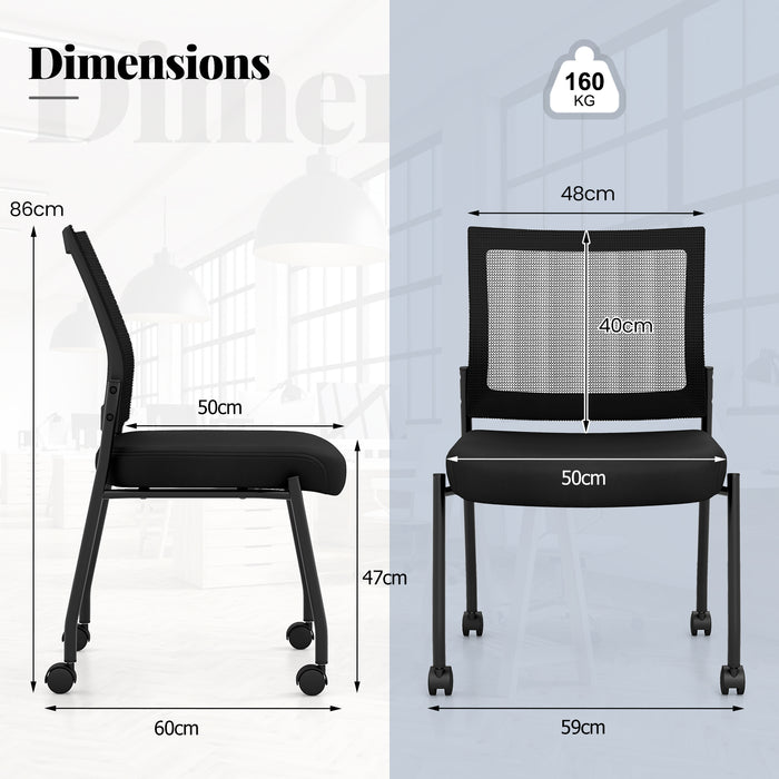 Stackable Armless Waiting Room Guest Chair with Wheels Set of 4-