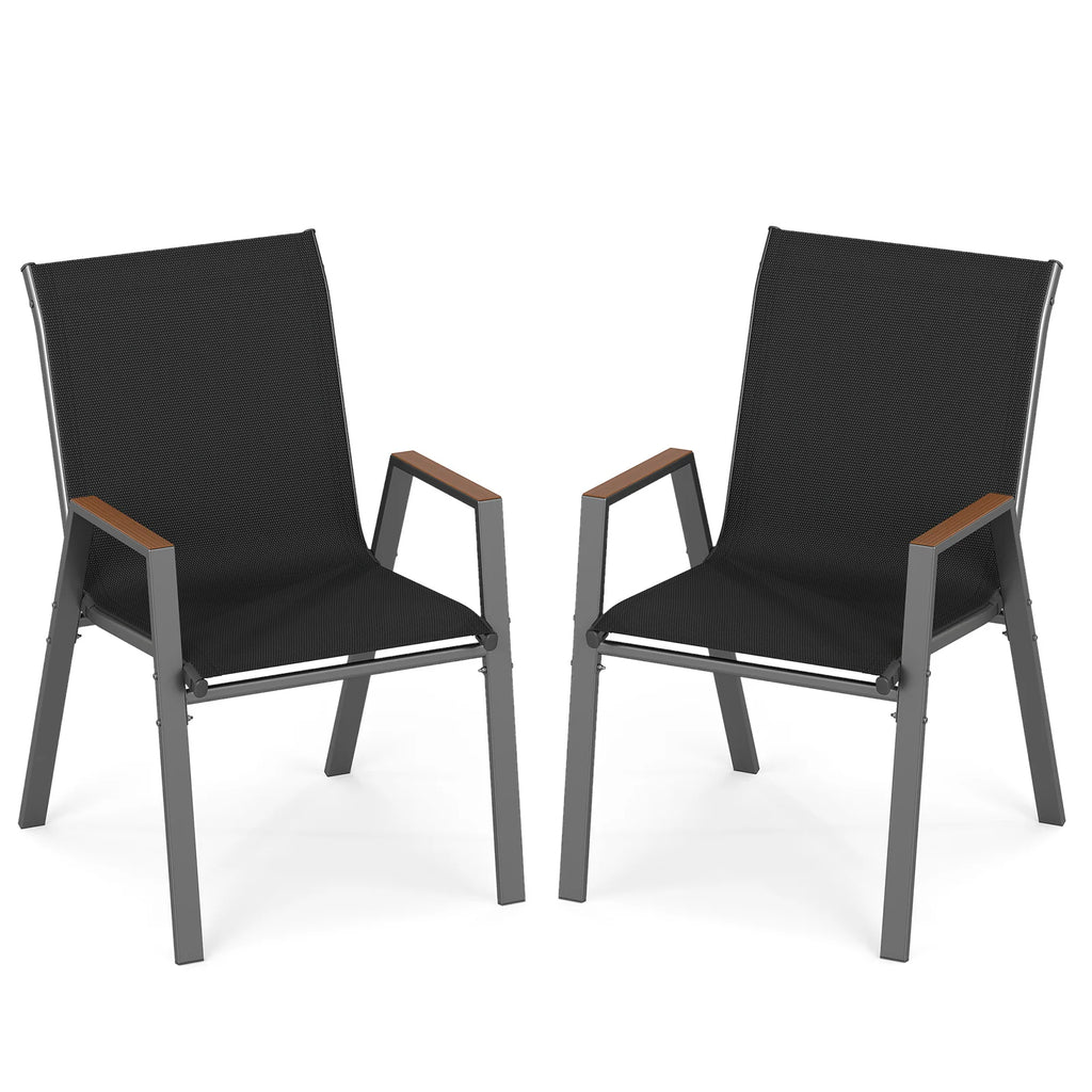 Stackable Patio Chairs Set of 2 Outdoor Breathable Fabric Dining Chairs with High Backs-