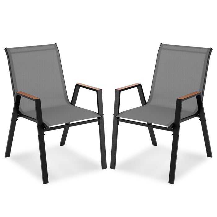 Stackable Patio Chairs Set of 2 Outdoor Breathable Fabric Dining Chairs with High Backs-