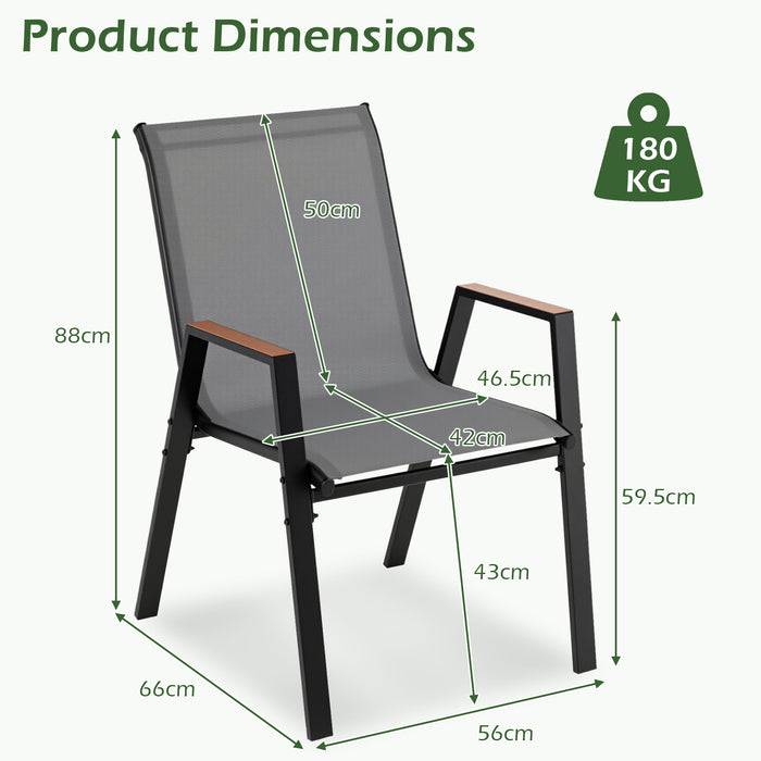 Stackable Patio Chairs Set of 2 Outdoor Breathable Fabric Dining Chairs with High Backs-