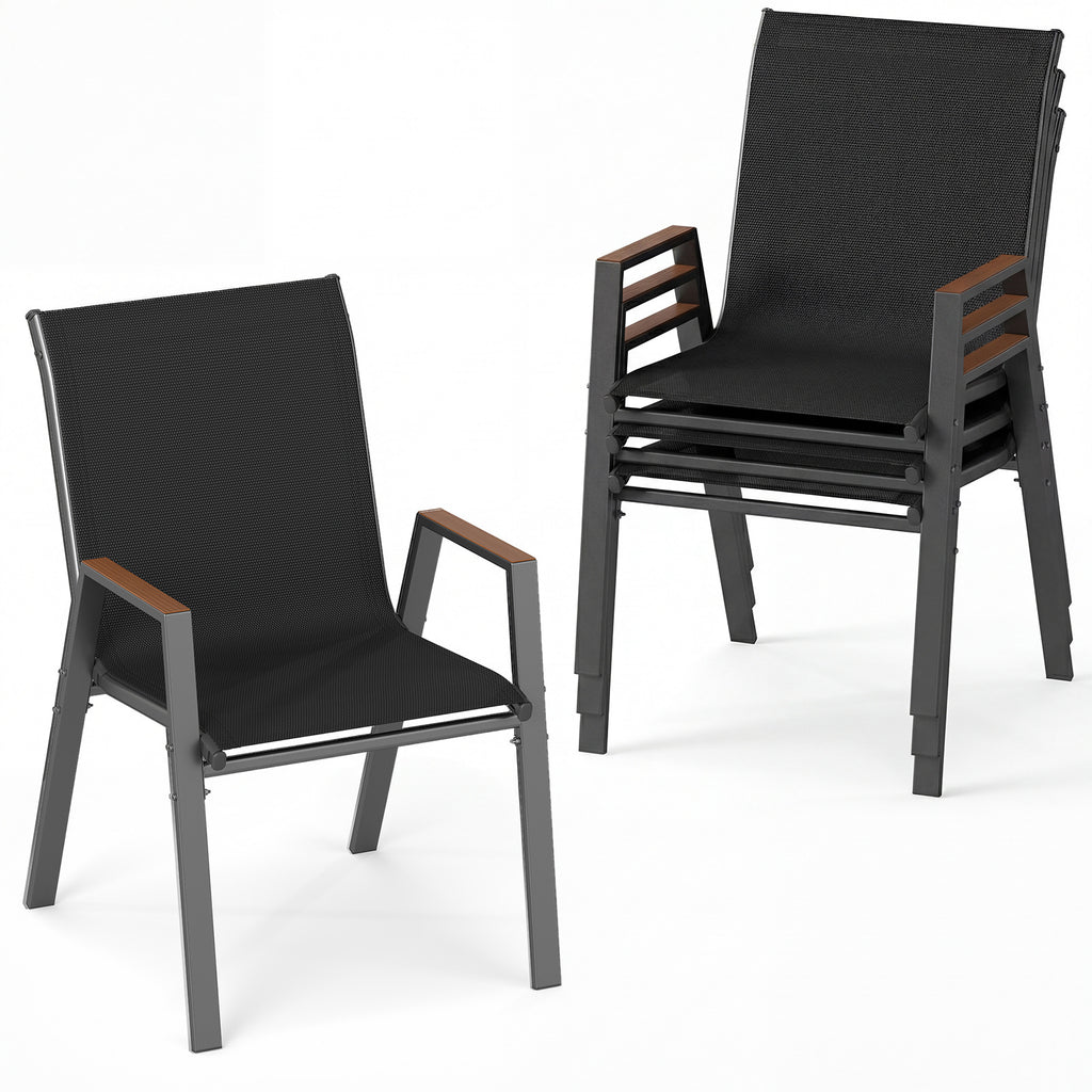 Stackable Patio Chairs Set of 4 Outdoor Breathable Fabric Dining Chairs with High Backs-